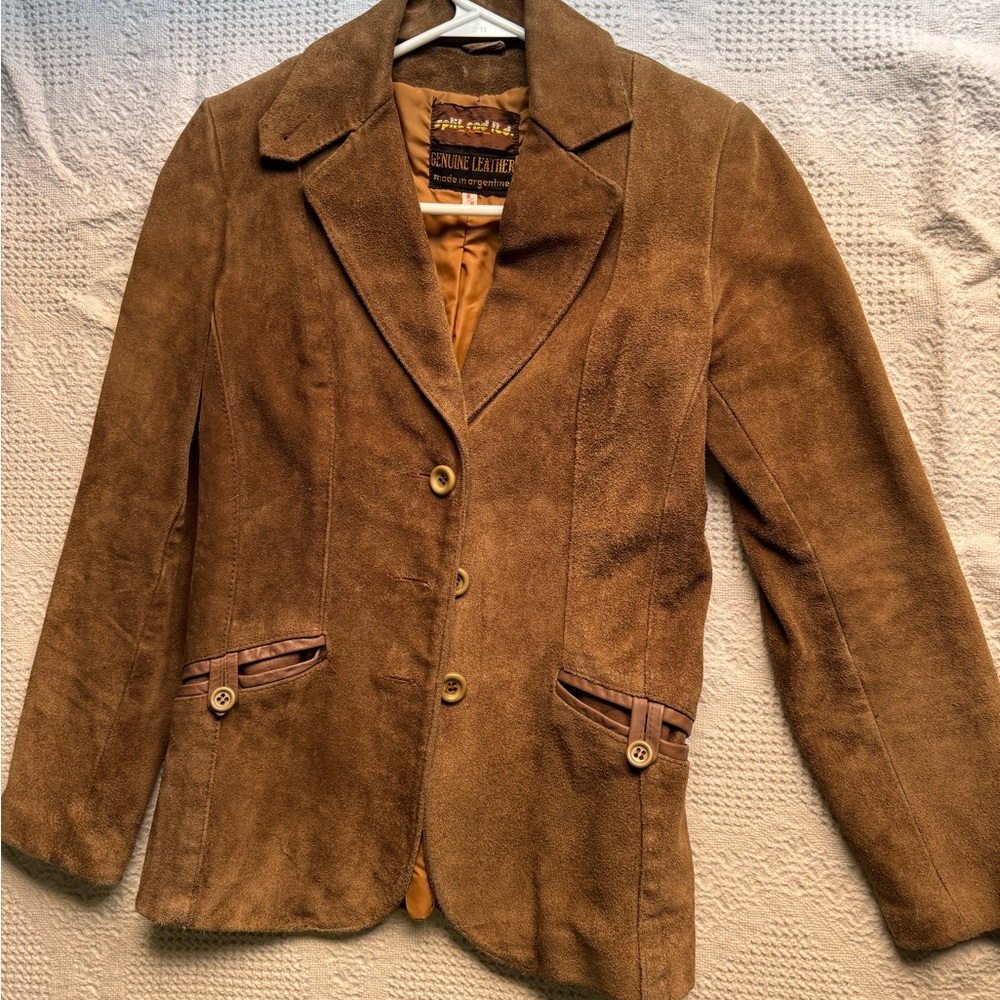 Brown Suede Blazer with Structured Lapels